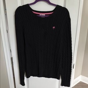 Lilly Pulitzer Black Cable Knit Sweater with Pink Logo size XL like new